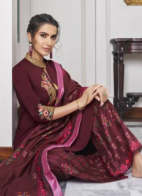 Maroon Embroidered Silk Blend Party Wear Salwar Kameez 2
