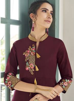 Maroon Embroidered Silk Blend Party Wear Salwar Kameez 3