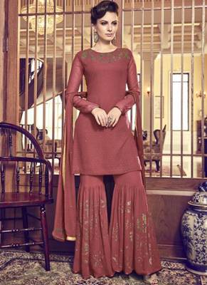 Peach Embroidered Georgette Sharara 1
