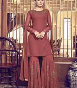 Peach Embroidered Georgette Sharara