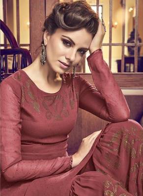 Peach Embroidered Georgette Sharara 2