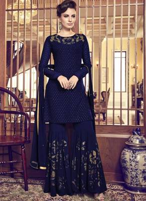 Blue Embroidered Georgette Sharara 1