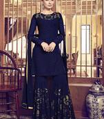 Blue Embroidered Georgette Sharara