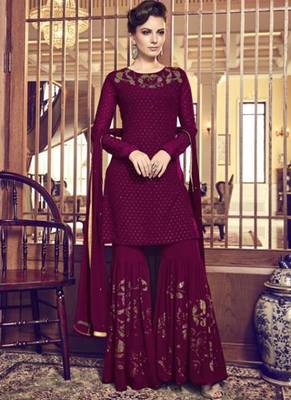 Pink Embroidered Georgette Sharara 1