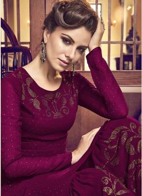 Pink Embroidered Georgette Sharara 2