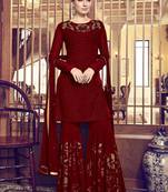 Maroon Embroidered Georgette Sharara