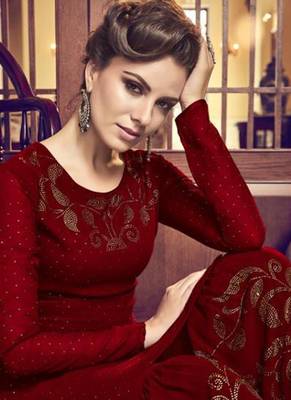 Maroon Embroidered Georgette Sharara 2