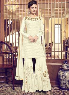 White Embroidered Georgette Sharara 1