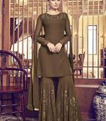 Beige Embroidered Georgette Sharara