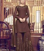 Brown Embroidered Georgette Sharara