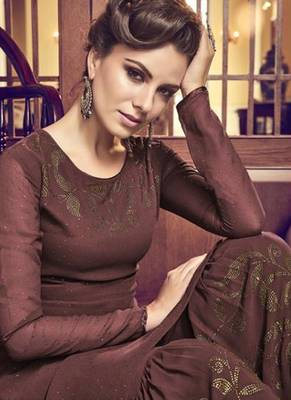 Brown Embroidered Georgette Sharara 2