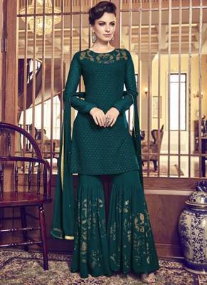 Green Embroidered Georgette Sharara 1