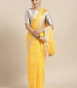 Yellow woven linen saree with blouse