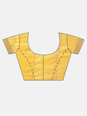 Yellow woven linen saree with blouse 5
