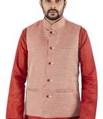 Red woven cotton nehru-jacket