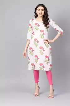   White Hand Block Printed Straight Cotton Kurta