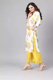   White Hand Block Printed Straight Cotton Kurta
