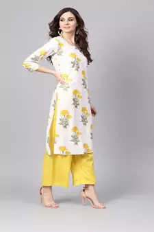   White Hand Block Printed Straight Cotton Kurta