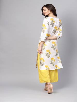  White Hand Block Printed Straight Cotton Kurta 4