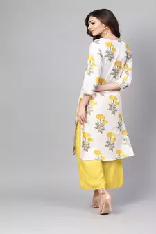   White Hand Block Printed Straight Cotton Kurta