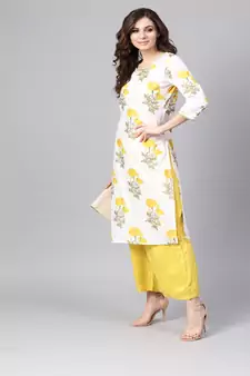   White Hand Block Printed Straight Cotton Kurta