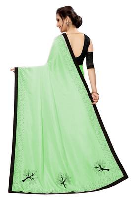 Parrot green plain art silk saree with blouse 2