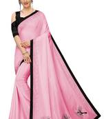Pink plain art silk saree with blouse
