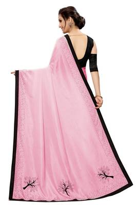 Pink plain art silk saree with blouse 2