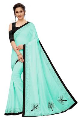 Sky blue plain art silk saree with blouse 1