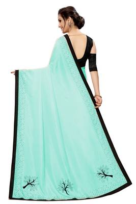 Sky blue plain art silk saree with blouse 2