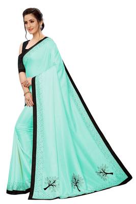 Sky blue plain art silk saree with blouse 3
