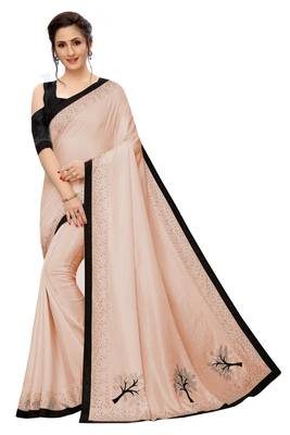 Light orange plain art silk saree with blouse 1