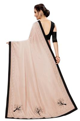 Light orange plain art silk saree with blouse 2