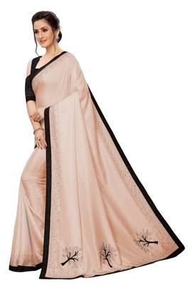 Light orange plain art silk saree with blouse 4
