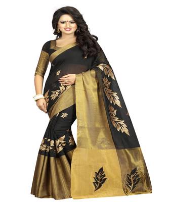 Black embroidered cotton saree with blouse 1