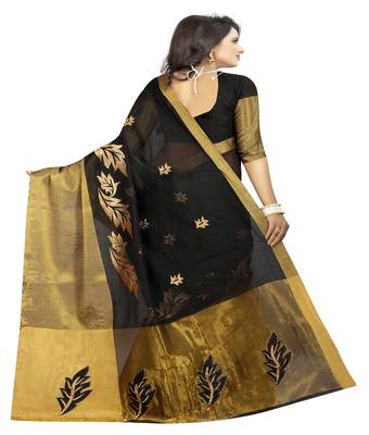 Black embroidered cotton saree with blouse 2