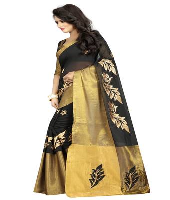 Black embroidered cotton saree with blouse 3
