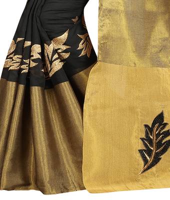 Black embroidered cotton saree with blouse 4