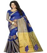 Blue embroidered cotton saree with blouse