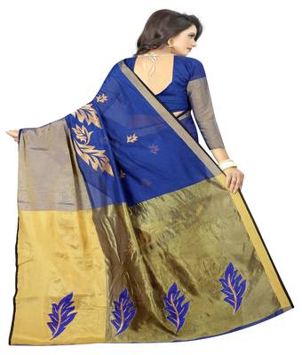 Blue embroidered cotton saree with blouse 2