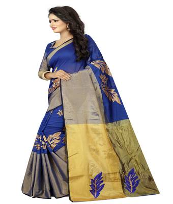 Blue embroidered cotton saree with blouse 3
