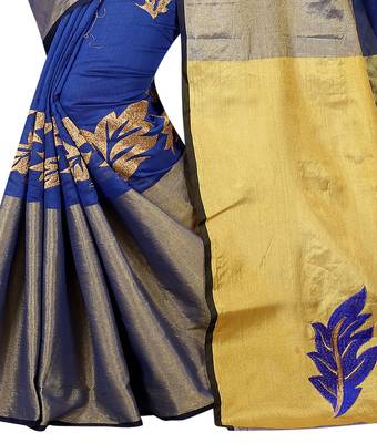 Blue embroidered cotton saree with blouse 4