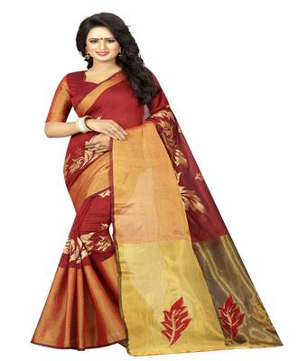 Red embroidered cotton saree with blouse 1