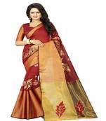 Red embroidered cotton saree with blouse