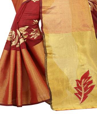Red embroidered cotton saree with blouse 4