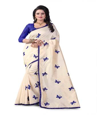 Blue embroidered silk saree with blouse 1