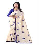 Blue embroidered silk saree with blouse