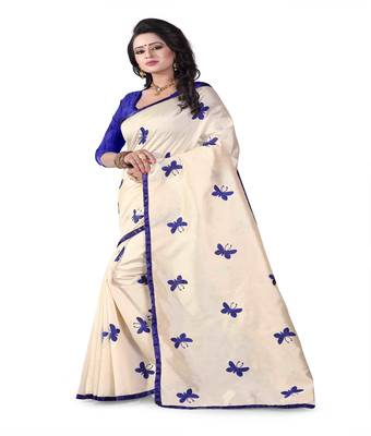 Blue embroidered silk saree with blouse 3