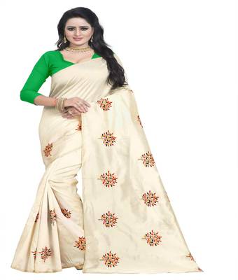 Green embroidered silk saree with blouse 1
