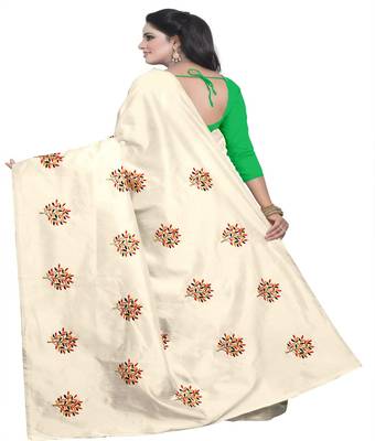 Green embroidered silk saree with blouse 2